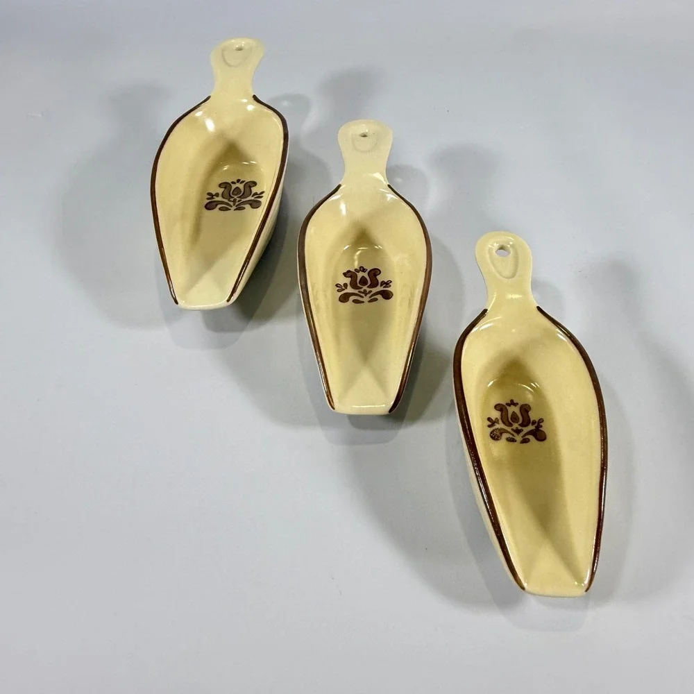 VTG Pfaltzgraff Village Measuring Scoops Set 3 Tan Brown Floral Farmhouse Retro